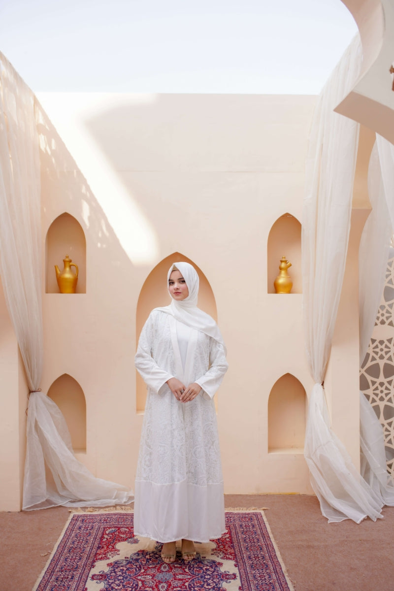 White Sequin Open Abaya - La Khilaba