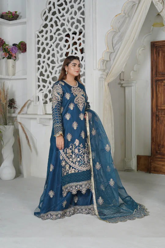 CLAIRE Luxe Sundar Stitch D.Blue Sharara luxury clothing set