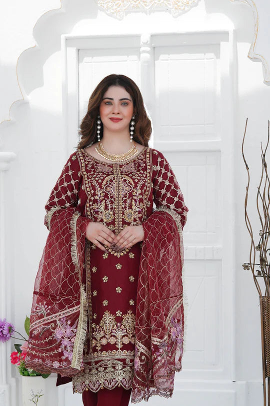 Aabro-E-Husn Sundar Stitch Organza Bloody Red Kurta Set for festive wear