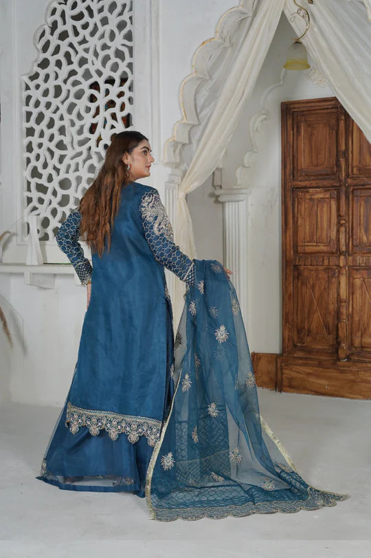 CLAIRE Luxe Sundar Stitch D.Blue Sharara luxury clothing set
