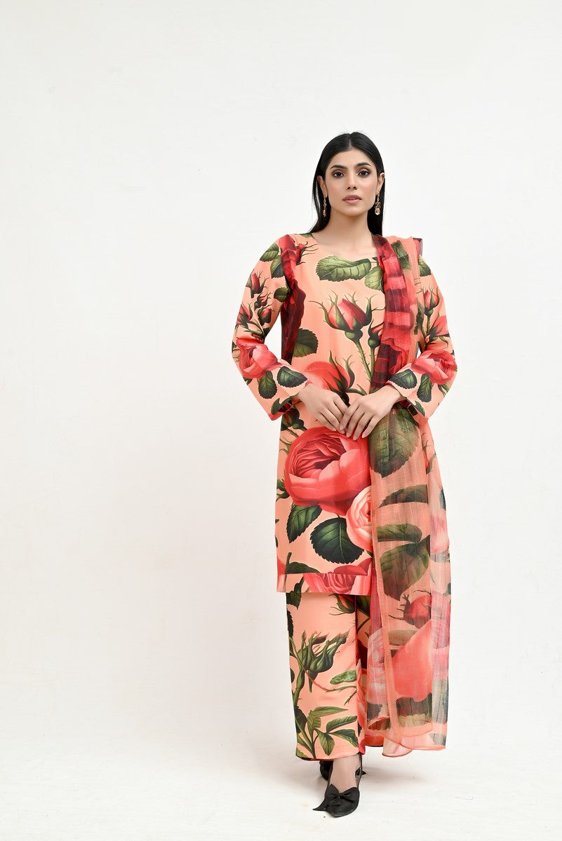 Rose & Leaves Elegant Raw Silk - Imran Aftab