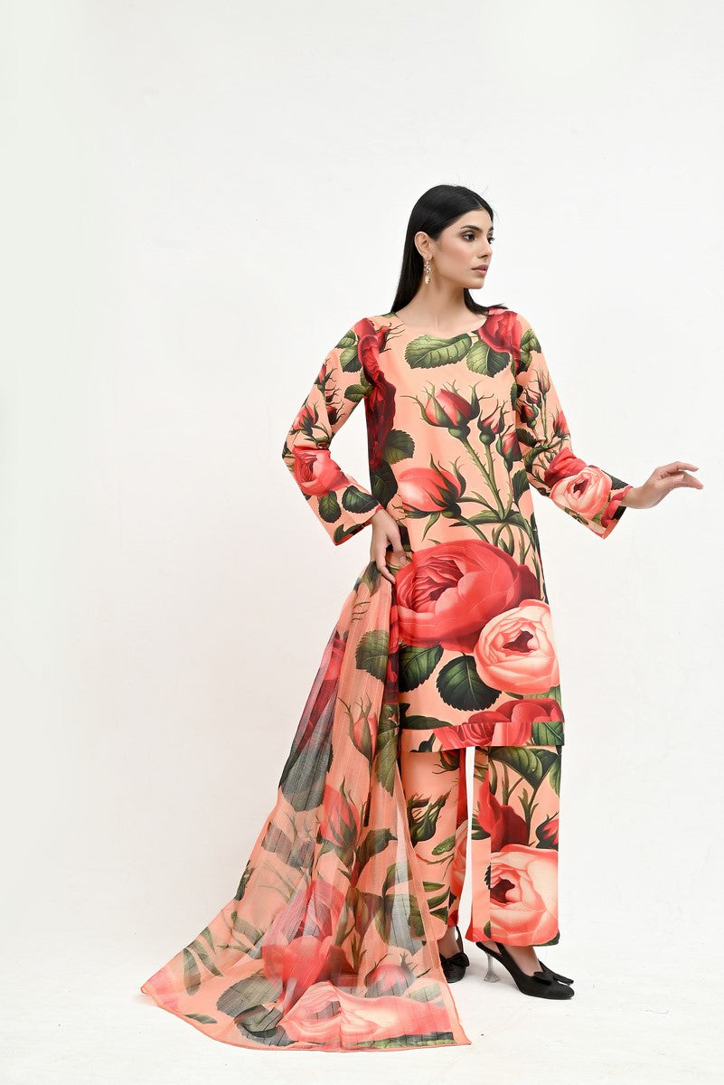 Rose & Leaves Elegant Raw Silk - Imran Aftab