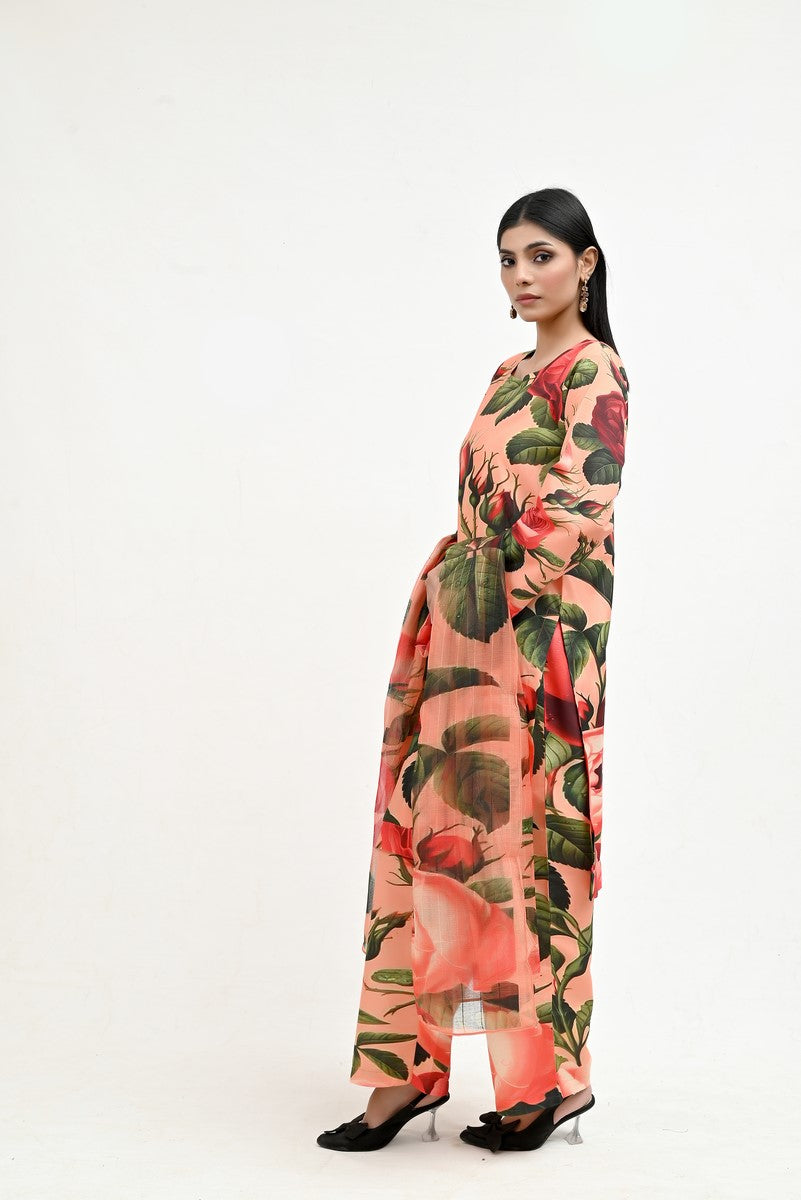 Rose & Leaves Elegant Raw Silk - Imran Aftab