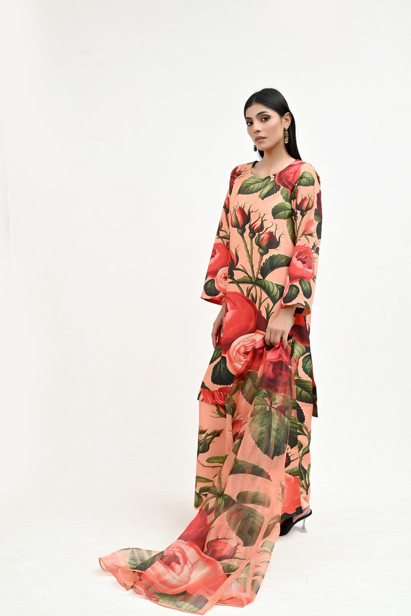 Rose & Leaves Elegant Raw Silk - Imran Aftab