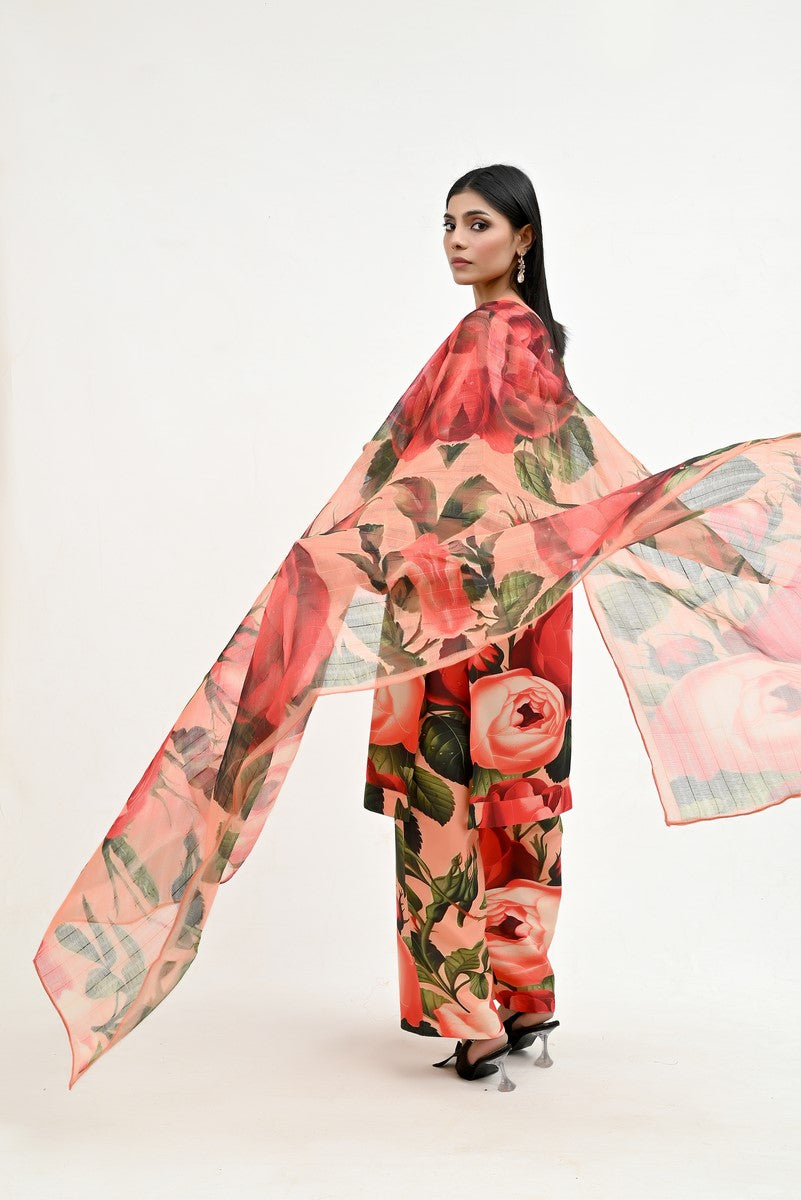 Rose & Leaves Elegant Raw Silk - Imran Aftab