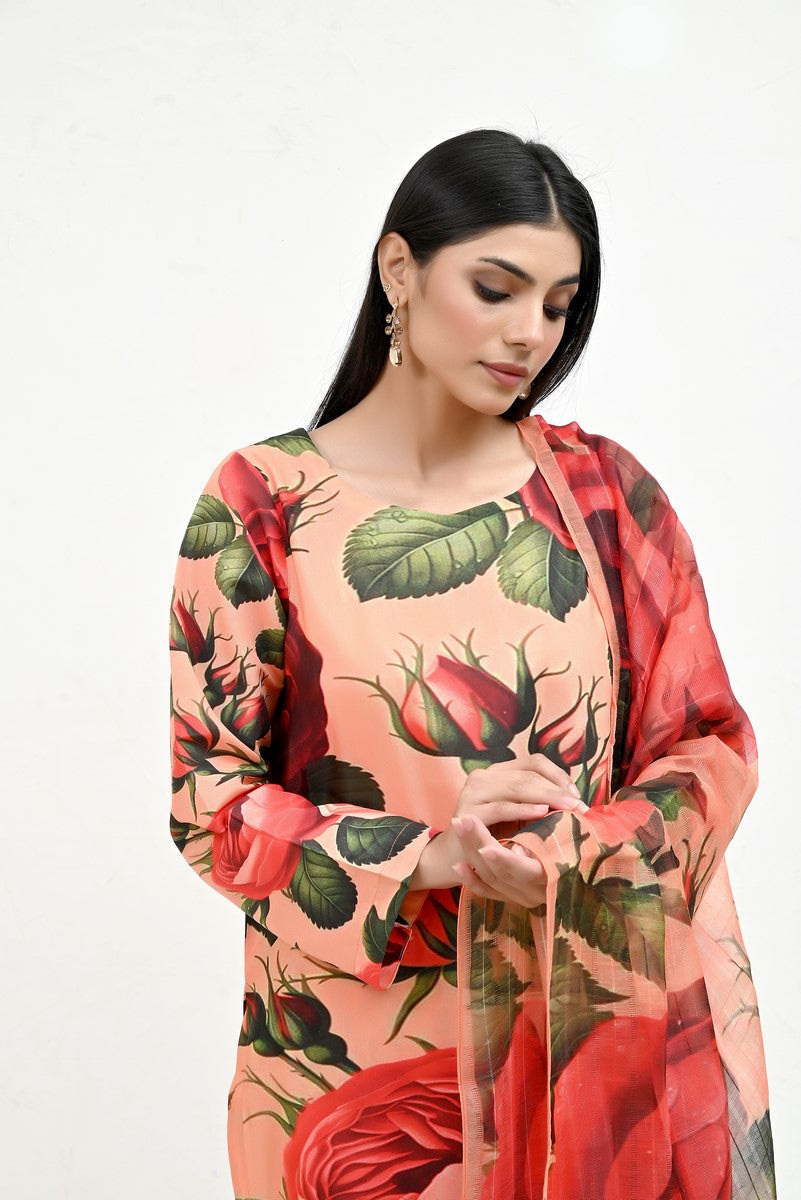 Rose & Leaves Elegant Raw Silk - Imran Aftab