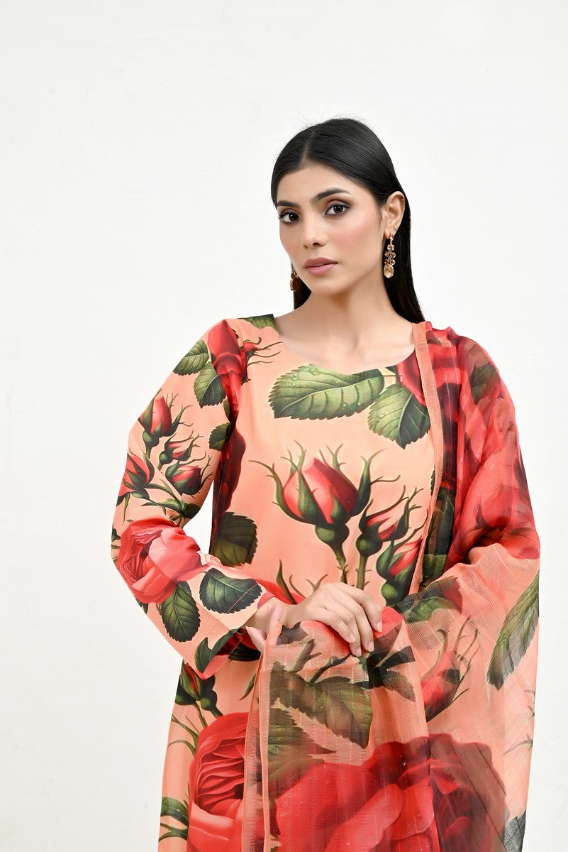 Rose & Leaves Elegant Raw Silk - Imran Aftab