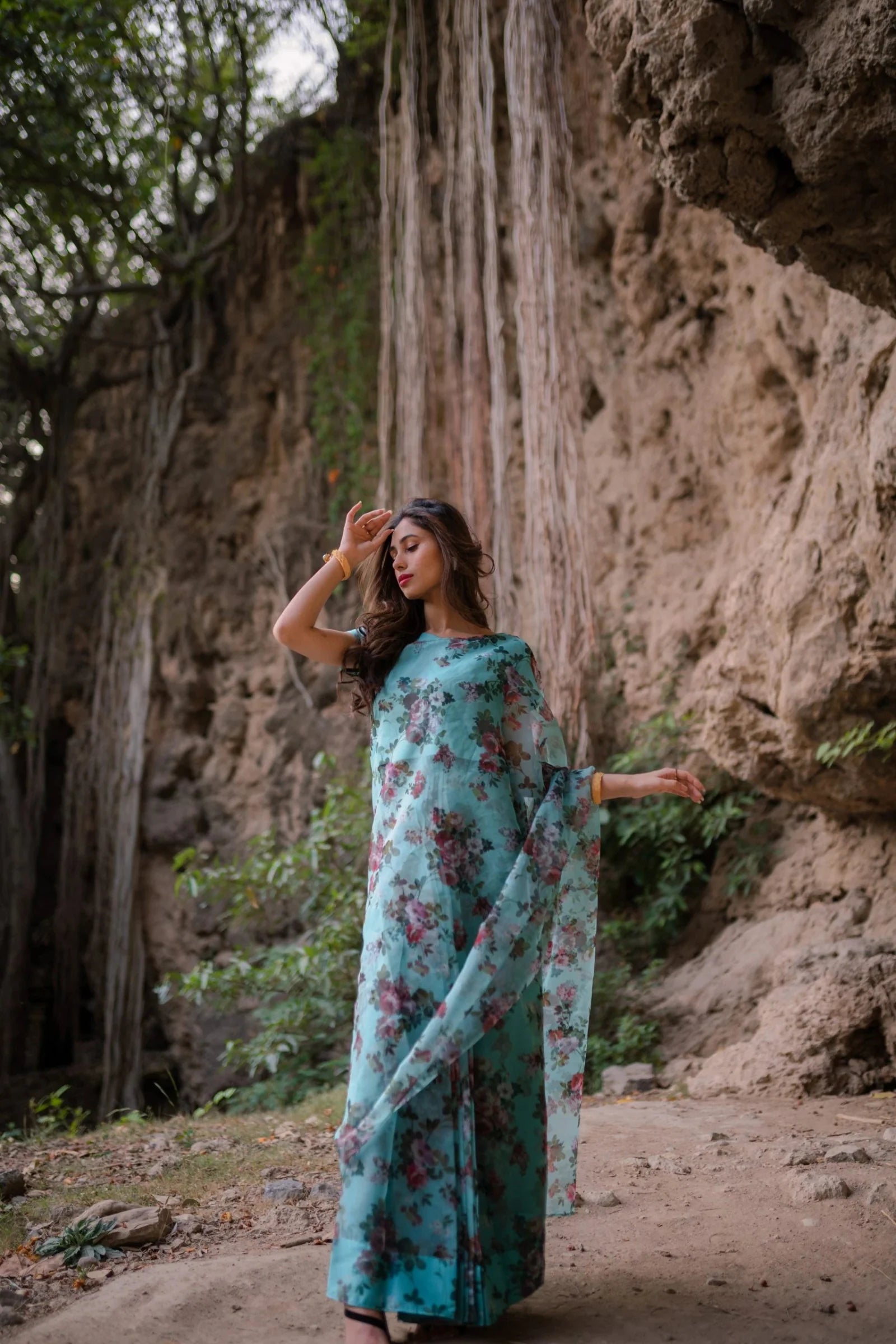 Bright Floral Organza Saree - Eleganza