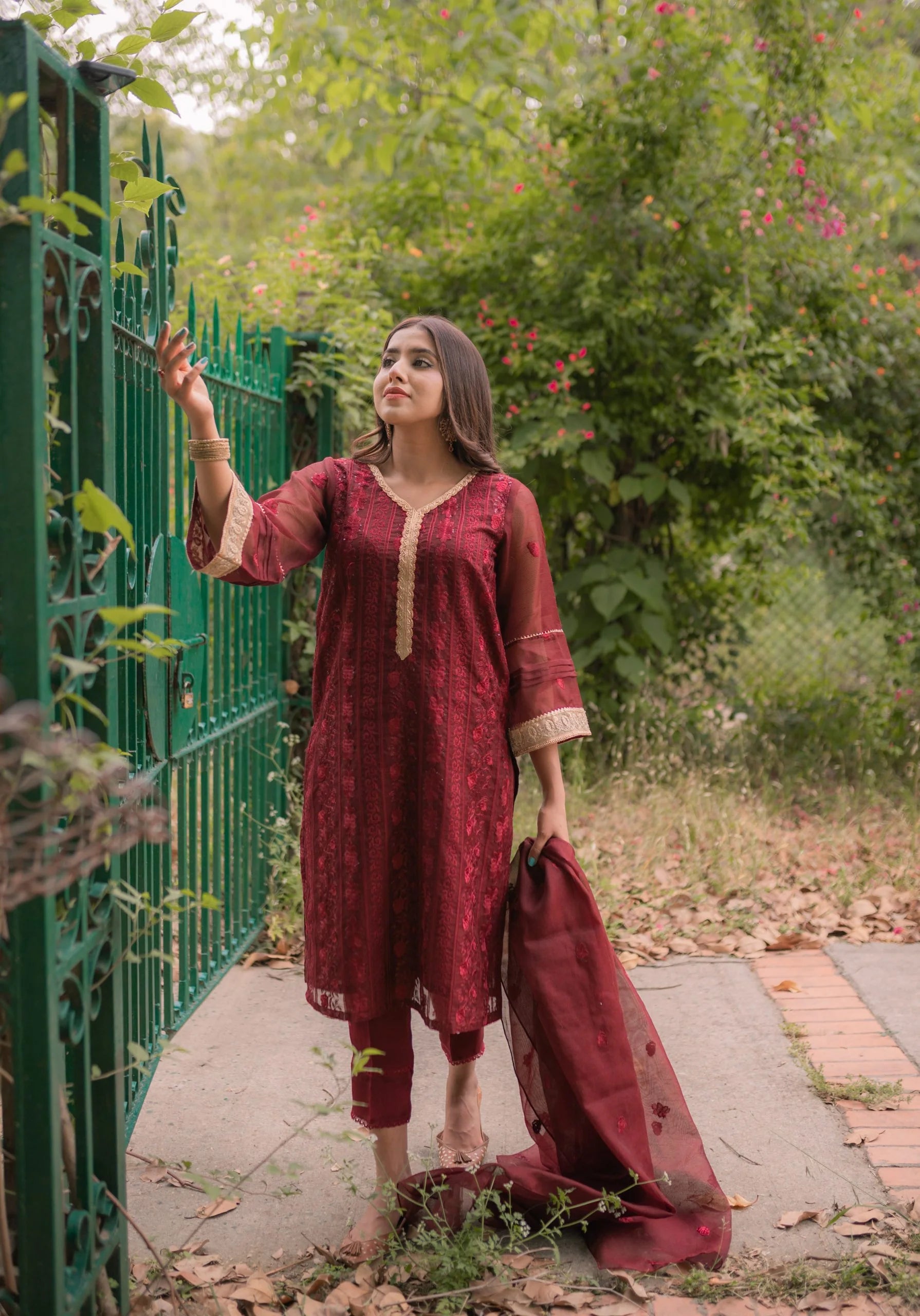 Maroon Cotton Net Embroidered – Eleganza