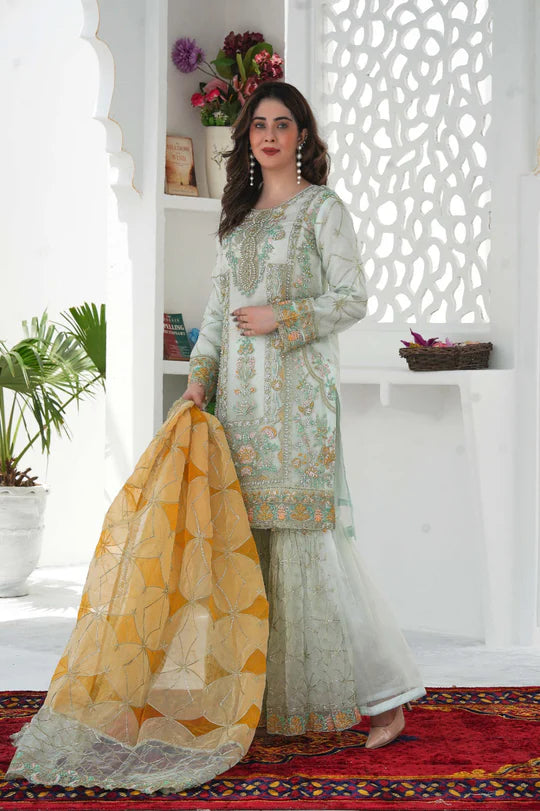 Chandni-E-Bahar tea green kurta design with flared gharara